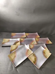F35-04/在銘/焼締灰釉長角皿 9客/骨董/小鉢/小皿/長皿/向付/銘々皿/角皿/刺身皿/懐石料理/懐石道具/和食器/洋食器/モダンのサムネイル