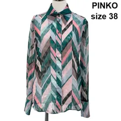 ◆ ピンコ PINKO シフォンブラウス 長袖 レギュラーカラー とろみ感 シアー 総柄 マルチカラー 38 M 9号 レディース S6I206のサムネイル