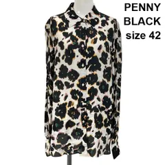 ◆ ペニーブラック PENNY BLACK シャツ 長袖 レギュラーカラー レオパード柄 シアー ドレープ 黒 ベージュ 白 42 L 11号 レディース S6I215のサムネイル
