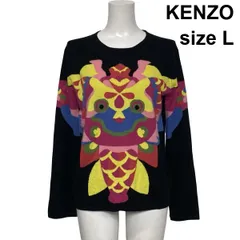 ◆ ケンゾー KENZO ニットセーター 長袖 アジアングラフィック ラウンドネック トップス 黒 絹 カシミア L 11号 レディース S6I211のサムネイル