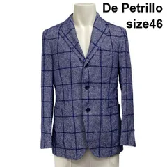 ◆ デペトリロ De Petrillo テーラードジャケット ブレザー 長袖 ウィンドウペーンチェック柄 紺 麻混 コットン混 46 M 9号 メンズ S6I210のサムネイル