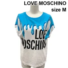 □ ラブモスキーノ LOVE MOSCHINO カットソー Tシャツ 半袖 ボートネック ロゴプリント トップス 白 水色 黒 綿 38 M 9 レディース Z6D150のサムネイル