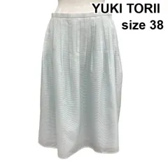 □ ユキトリイ YUKI TORII タックフレアスカート 膝丈 Aライン 裏地付き 水色 絹混 38 M 9号 レディース Z6C588のサムネイル