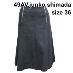 □ 49AV. ジュンコシマダ junko shimada リネンスカート フロントジップデザイン ロング丈 フレア ネイビー 麻 36 S 7号 レディース Z6C582のサムネイル