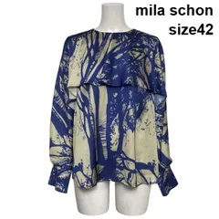 ◆ ミラショーン mila schon プルオーバーブラウス シャツ 長袖 総柄 ケープ風 アイボリー ブルー 42 L 11号 レディース S6I147のサムネイル