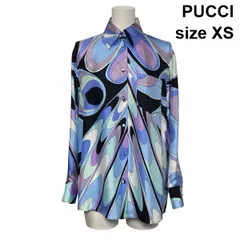 ◆ プッチ PUCCI 長袖シャツ ブラウス シルクツイル 幾何学抽象 ドレープ セレステ 青系 マルチカラー シルク XS 5号 レディース S6I158のサムネイル