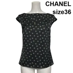 ●◆ シャネル CHANEL フレンチスリーブブラウス シャツ 半袖 ボートネック ココマーク CCロゴ 黒 シルク100％ 36 S 7号 レディース S6I157のサムネイル