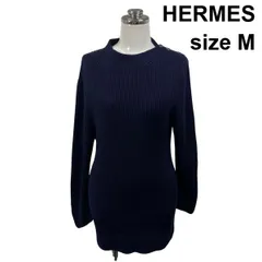 ●◆ エルメス HERMES チュニックワンピース 長袖 ビルドネック セリエボタン フルリブ編み ネイビー シルク M 9号 レディース S6I172のサムネイル