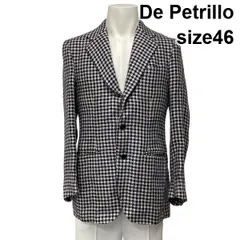 ◆ デペトリロ De Petrillo テーラードジャケット ブレザー 長袖 千鳥格子柄 サイドスリット ネイビー アイボリー 麻 46 M メンズ S6I196のサムネイル