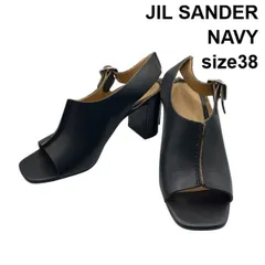 ジルサンダーネイビー JIL SANDER スリングバックサンダル オープントゥ アンクルストラップ 黒 レザー 38 約24cm レディース 6D446のサムネイル