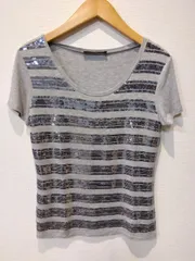 M20　MAXMARA WEEKEND LINE　マックスマーラ ウイークエンドライン　トップス　グレー　スパンコール　ボーダー　半袖　Tシャツ　Sサイズのサムネイル