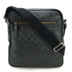 GUCCI グッチ GG柄 キャンバス ショルダーバッグ レザー ブラック 黒