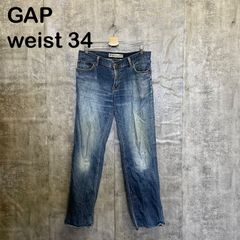 [T-1815]GAP 갭 W34 스트레이트 데님 팬츠 로라이즈 인디고 청바지 데미지 가공 탈색 캐주얼 아메카지