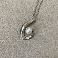 本真珠パール ペンダント オメガチェーンネックレスITALY SILVER925 