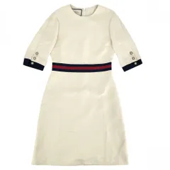 グッチ ワンピース レディース ウェブベルト GGボタン フレア アパレル 服 GUCCI 42 448541 ベージュ ウール  シルク  【中古品】のサムネイル