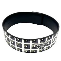 プラダ チョーカー レディース トライアングルロゴ アクセサリー PRADA レザー    2IC046 ブラック 黒 ホワイト 白 シルバー金具 美品【中古品】のサムネイル