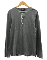 ダブルアールエル RRL Henley Neck L/S T-Shirt ヘンリー ネック Tシャツ ハーフボタン カットソー 長袖 一ツ星タグ Ralph Lauren 灰 ロンT ボーダー グレー Mサイズ 104MT-3516のサムネイル
