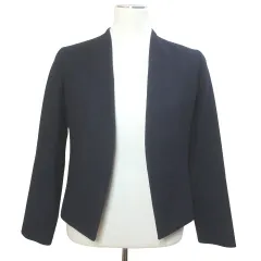 セオリーリュクス theory luxe SAXONY.SOFT KANET.STR ノーカラージャケット ウール ボタンレス 総裏地 小さいサイズ 30 1号相当 紺 ネイビー /Xのサムネイル