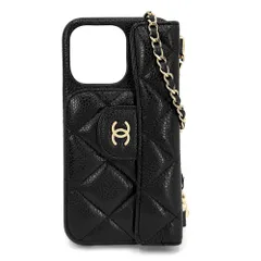 シャネル iPhoneケース レディース マトラッセ iPhone13 14 スマホショルダー チェーンショルダー ココマーク CHANEL  キャビアスキン   ブラック 黒 ゴールド金具【中古品】のサムネイル