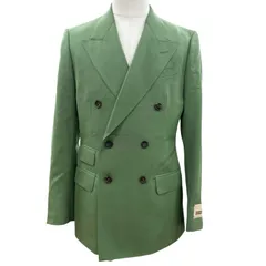 極美品▼GUCCI グッチ 23AW 747275 ウール ピークドラペル ダブルブレスト テーラードジャケット グリーン 46 イタリア製 正規品 メンズのサムネイル