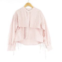 美品 any SiS エニィスィス ブラウス 2 Mサイズ相当 ポリエステル他 長袖 ショート丈 ノーカラー 裾絞り ストライプ レディース AD2376A77 