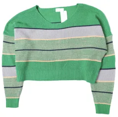 新品 Mymyt JENNY EYELET 韓国製 クロップドボーダーニット Free GREEN セーター ワイド トップス g27350のサムネイル