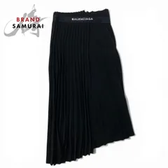 美品 BALENCIAGA バレンシアガ プリーツスカート ラップスカート アシンメトリーデザイン ウエストロゴ ブラック ポリエステル A3-00284【中古】のサムネイル