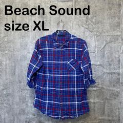 [T-1821]Beach Sound XL사이즈 체크넬 셔츠 블루 레드 코튼 긴팔 캐주얼 사탕 카지