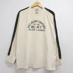 XL/古着 ラルフローレン ポロジーンズ 長袖 ブランド Tシャツ メンズ ビッグロゴ コットン クルーネック ベージュ 26jul13のサムネイル