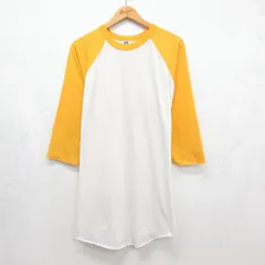 XL/古着 ラッセル 7分袖 ビンテージ Tシャツ メンズ 80年代 80s 無地 ラグラン 大きいサイズ ロング丈 USA製 イエロー 26jul13のサムネイル