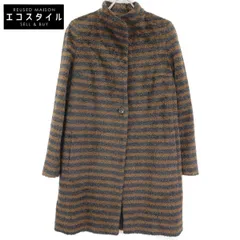 Max Mara　マックスマーラ　ブラウン×ブラック アルパカウール ボーダージャギーコート　42のサムネイル