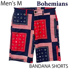 【USED／メンズM】BOHEMIANS ワークショーツ バンダナ ネイビー／レッドのサムネイル