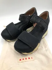 MARNI マルニ イタリア製 アンクルストラップ ロゴインソール グリッター サンダル 黒 ■◆◎レディースのサムネイル