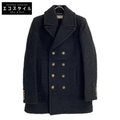 SAINT LAURENT PARIS　サンローランパリ　581137 Y7D30 ブラック ウール ツイード ダブルブレスト ピーコート　36のサムネイル