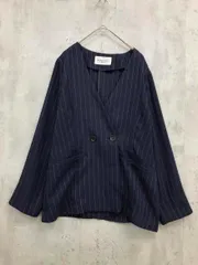 美品 le.coeur blanc ルクールブラン 3043075802 リネンライクストライプノーカラー ジャケット size38/紺 ■◇ レディースのサムネイル