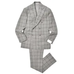 【40%OFF】42サイズ De Petrillo（デ ペトリロ） CERRUTI ナチュラルストレッチウールウインドーペーン6B1プリーツダブルスーツ NAPOLI/SORRENTO/ZS 082F/220 17181008082 新品 アウトレットのサムネイル