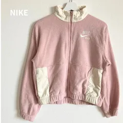 NIKE ナイキ　ベビーピンク　ホワイト　刺繍ロゴ　ポケット付き　パイル　裏ボア　ブルゾン　フードなしジップパーカー　Sサイズのサムネイル