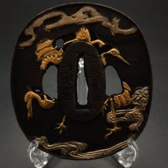 鍔 鐔 刀装具 楼閣山水図 金象嵌 小柄櫃付 - メルカリ