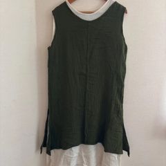 (^w^)b チャイハネ Amina ダブルガーゼ レレイヤード風 ノースリーブ ロング ワンピース グリーン 緑 ホワイト 白 アミナ 綿 コットン インド綿 エスニック アジアン ナチュラル シワ ワッシャー マキシ 丈 カーキ　OM13600ON