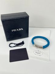 極美品☆ プラダ サフィアーノレザー ブレスレット ネイビー M0808d4 