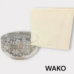 銀座和光 WAKO ワコー 花草文様 エッチング加工 ガラスボウル 箱付き K-48のサムネイル