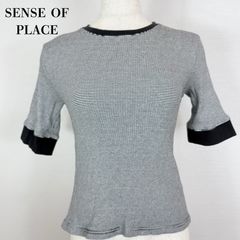 【SENSE OF PLACE】細ボーダー リンガーカットソー リブ切替 5分袖 トップス センスオブプレイス アーバンリサーチ 白 黒 レディース F 【000140】のサムネイル