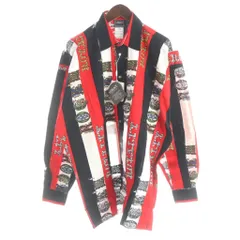 ヴェルサーチジーンズ VERSACE JEANS COUTURE イタリア製 カジュアルシャツ グラフィックプリントシャツ 長袖 総柄 ストライプ M 黒 ブラック 赤 レッド /MW ■GY18 のサムネイル