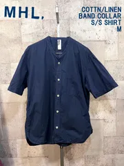 MHL. コットン/リネン 半袖 バンドカラーシャツ ネイビー M マーガレットハウエル 麻 ノーカラー エムエイチエルのサムネイル