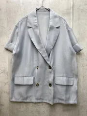 美品 DISCOAT ディスコート WEB限定 程よい透け感 半袖 シアー テーラード ジャケット 薄手 羽織り sizeM/ブルーグレー ■◆ レディースのサムネイル