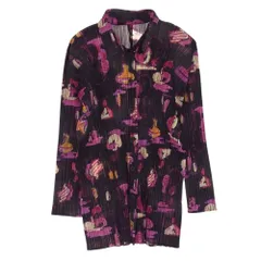 PLEATS PLEASE プリーツプリーズ イッセイミヤケ ブラウス PP71-JJ902 Perfume Design Graphics Shirt Top パフューム グラフィック 総柄 プリーツ加工 ブラウス  ブラック系 4【中古】のサムネイル