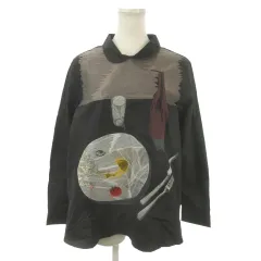 ルラシェ Relacher KARINE シャツ ブラウス F 黒 ブラック 長袖 丸襟 刺繍デザイン /MN36 ■ECA001のサムネイル