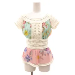 ブルマリン Blumarine ブラウス ニット切替 ショート丈 絹 シルク 38 ピンク ライトブルー 白 ホワイト /JSのサムネイル