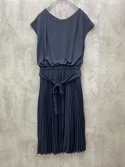 OPAQUE.CLIP オペークドットクリップ リボンベルト付き ノーカラー フレンチスリーブ プリーツ切替 ロング ワンピース size40/L/ネイビー ■◆ レディースのサムネイル