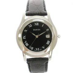 グッチ GUCCI 腕時計 ウォッチ クォーツ アナログ 3針 カレンダー レザーバンド 黒 ブラック シルバーカラー 5500M /YT ■OHのサムネイル